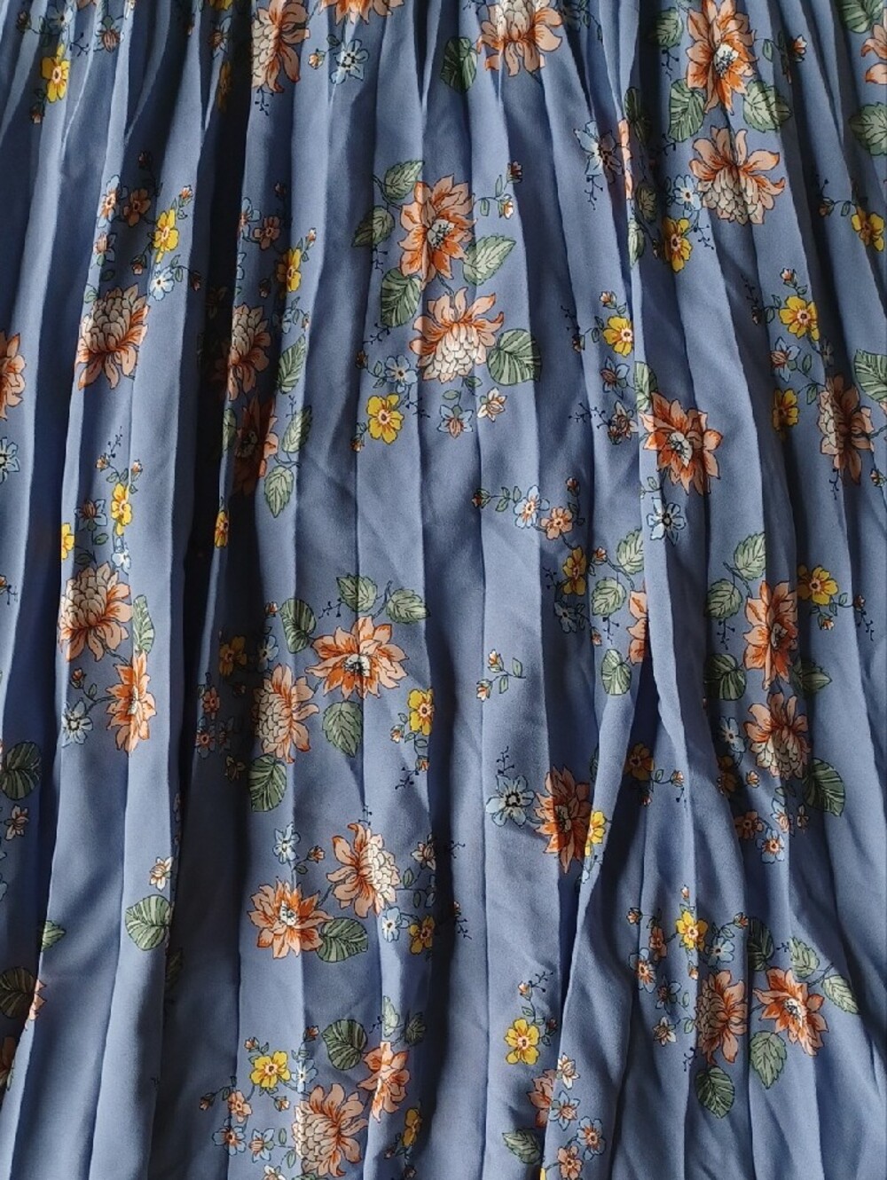 Max Studio Blue Floral Pleated Midi Skirt with Orange Accents - Picture 5 of 10